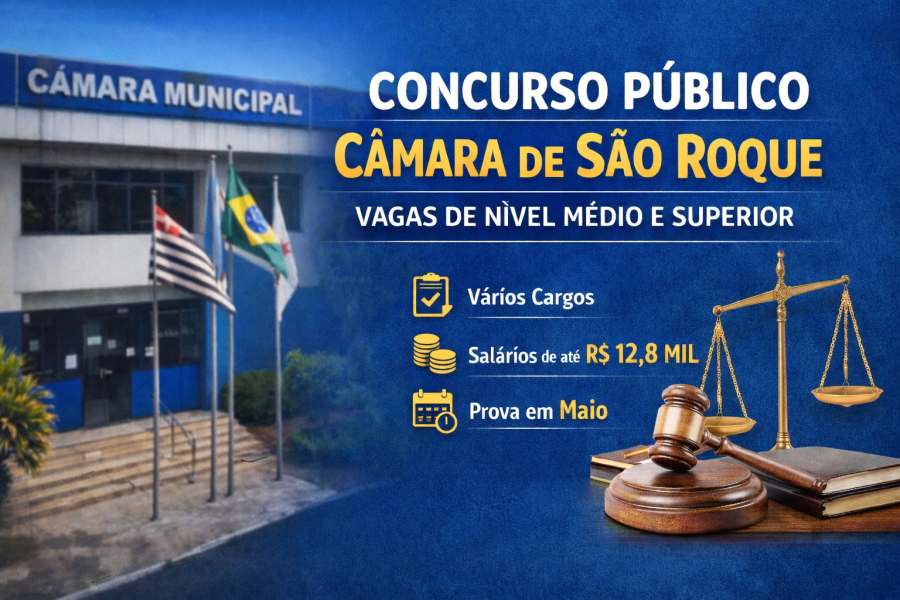 Câmara de São Roque abre inscrições para concurso com salários de até R$ 12,8 mil