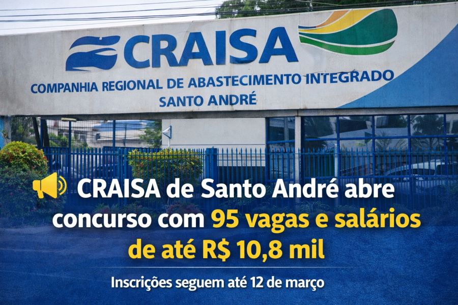 CRAISA de Santo André abre concurso com 95 vagas e salários de até R$ 10,8 mil