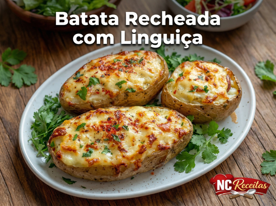 Como fazer batata recheada com linguiça e queijo gratinado que conquista no primeiro corte