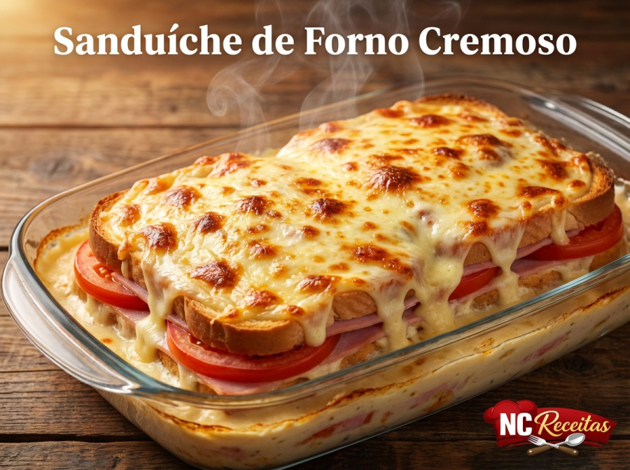 Receita de sanduíche de forno cremoso fácil e perfeito para o lanche ou jantar