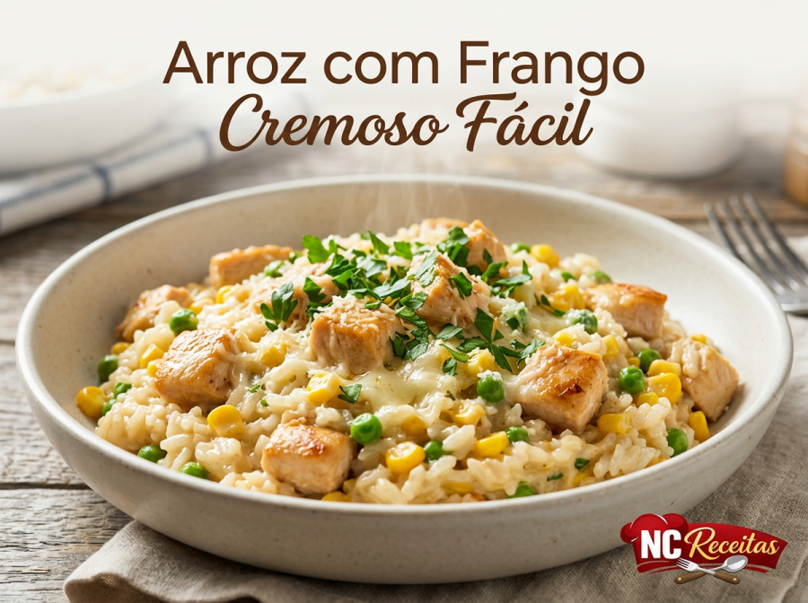 Arroz com frango cremoso fácil: receita completa e saborosa para o dia a dia