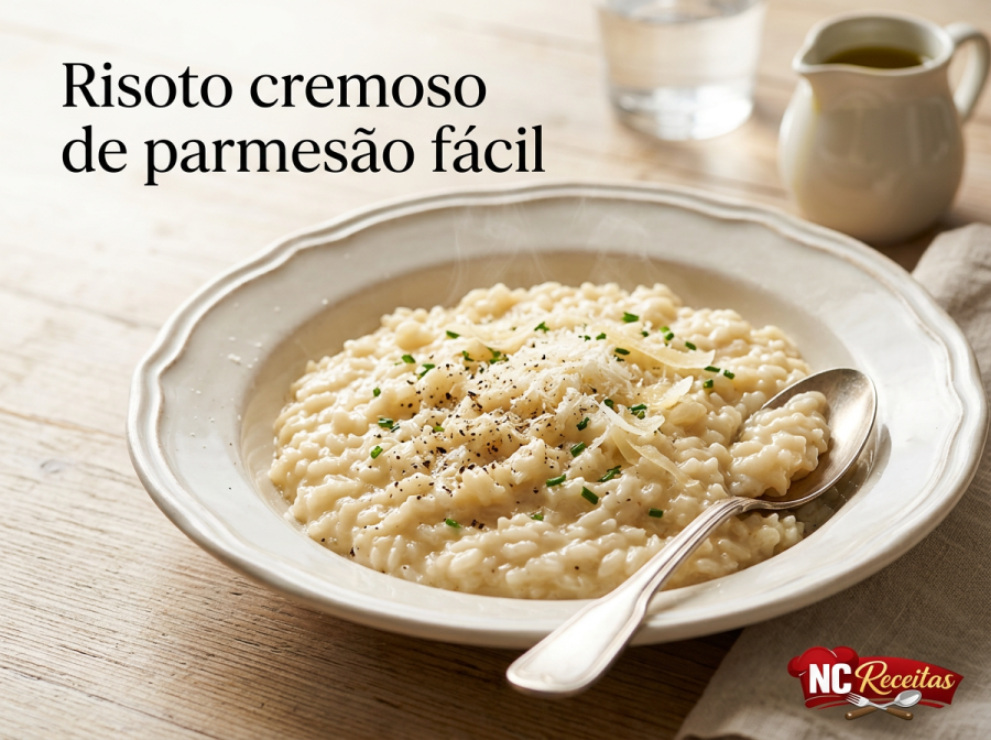 Risoto cremoso de parmesão fácil: receita clássica com textura perfeita